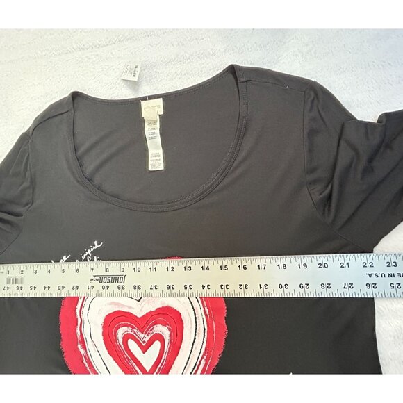 Chico's Womens Black Heart Graphic Long Sleeve Cozy Tee Dress L/XL Stretch New - Picture 6 of 8